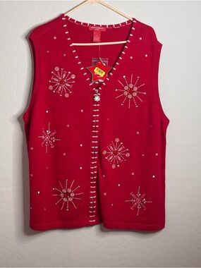 Merry Bright Woman Christmas Sweater Vest Size 2X Womens Red Full Zip NWT